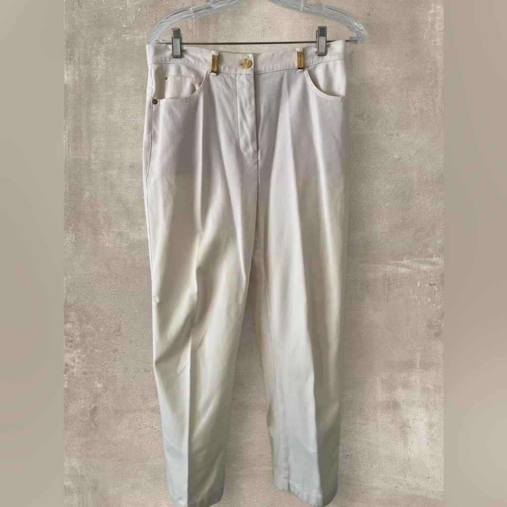 St John Sport White Pants Gold Hardware High Rise Straight Leg Size 8